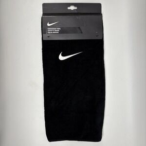 Nike Golf Embroidered Face / Club Towel Black Cotton Velour 16" X 24" Logo